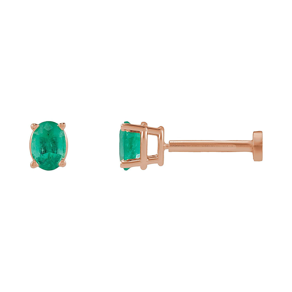 Emerald Flat Back Stud Earring in 14K Rose Gold
