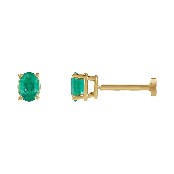 Emerald Stud Flat Back Earring in 14K Yellow Gold