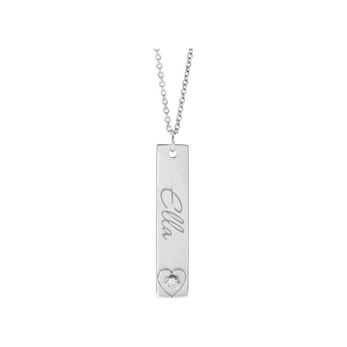 Engravable Bar Pendant with Diamond Heart in 14K White Gold