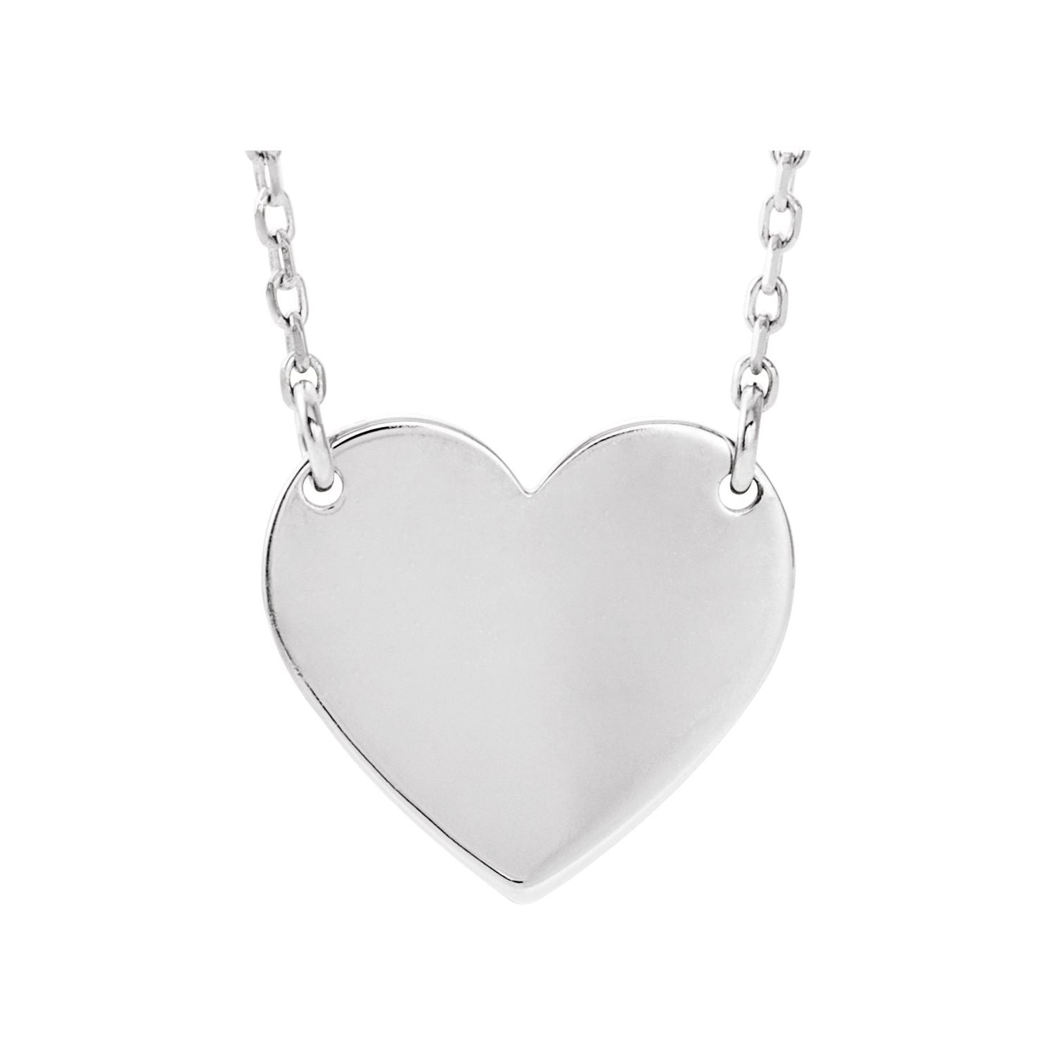 14K White Gold Engravable Heart Tag Necklace on an adjustable 16 to 18 inch cable chain