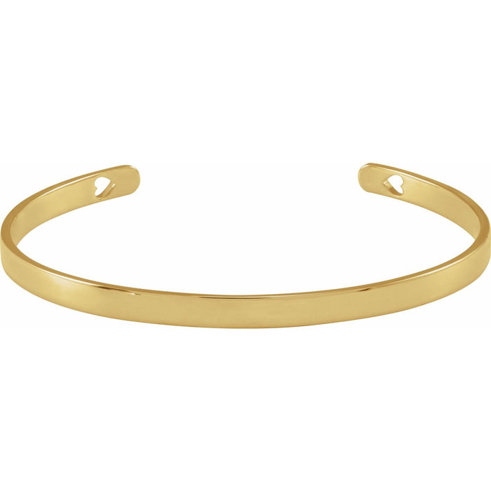 Engravable Pierced Heart Cuff Bracelet in 14k yellow gold