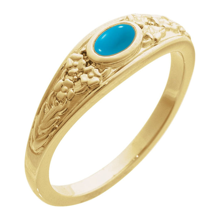 Engraved Floral Turquoise Ring in 14K Yellow Gold