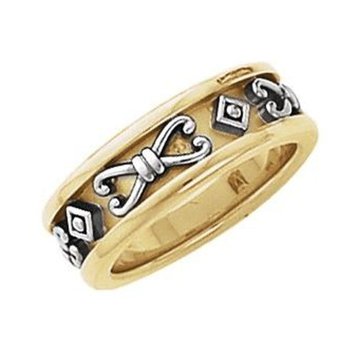 Etruscan-style men's wedding band in 14K yellow gold