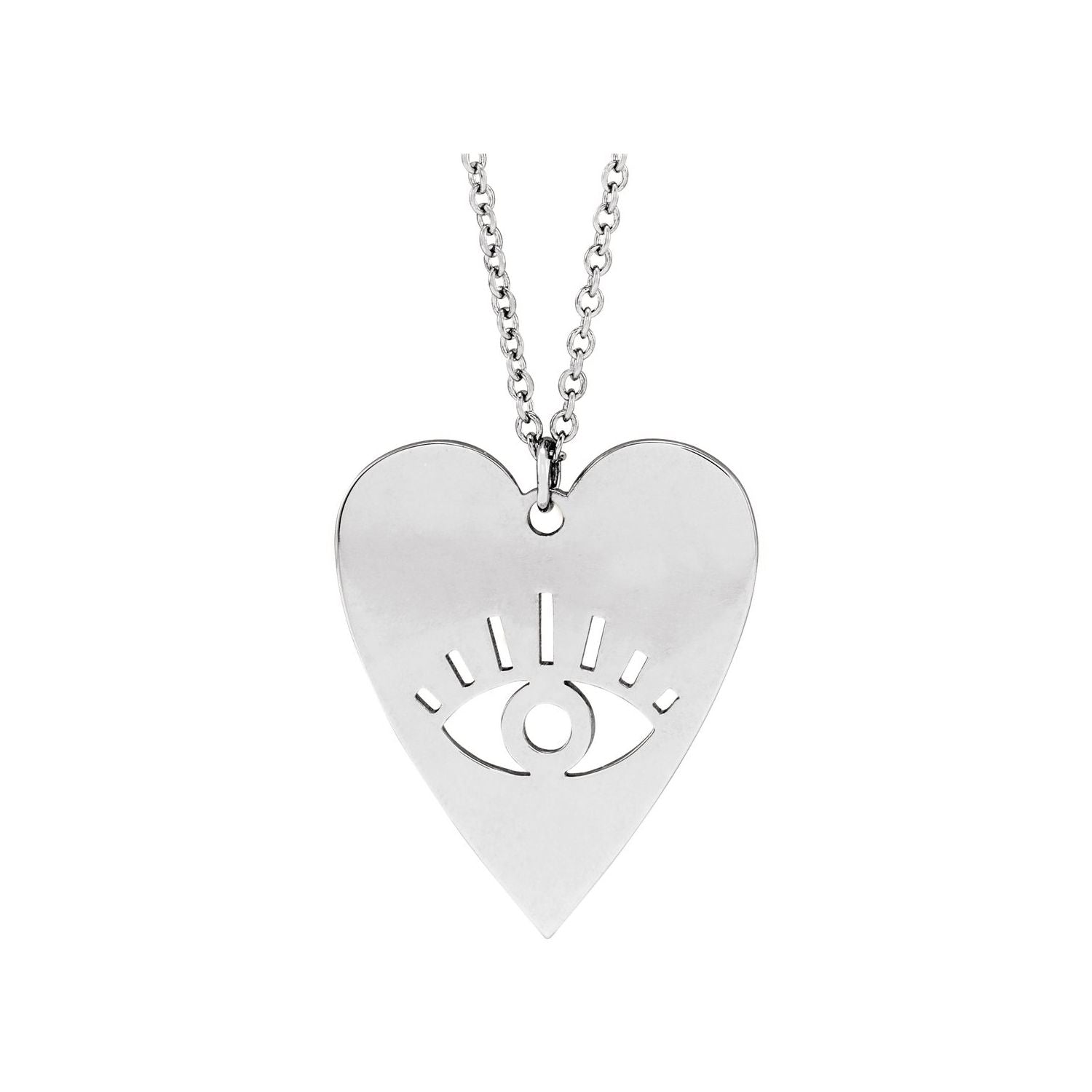 14K White Gold Evil Eye Heart Necklace on an adjustable 16 to 18 inch cable chain