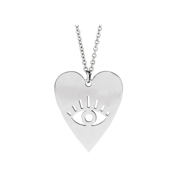 14K White Gold Evil Eye Heart Necklace on an adjustable 16 to 18 inch cable chain