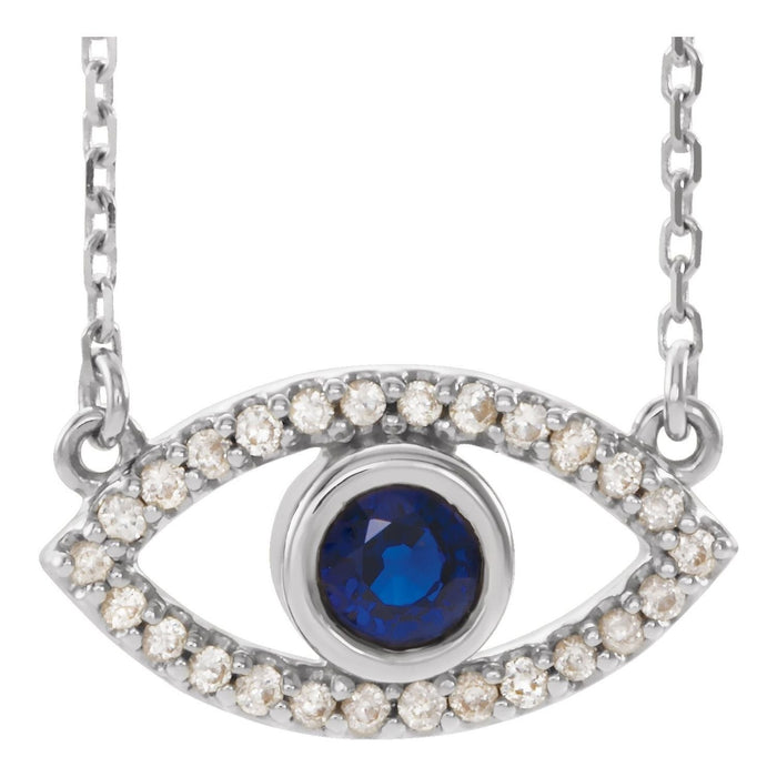 Evil Eye Natural Blue Sapphire Pendant (3.5 mm) in 14K White Gold