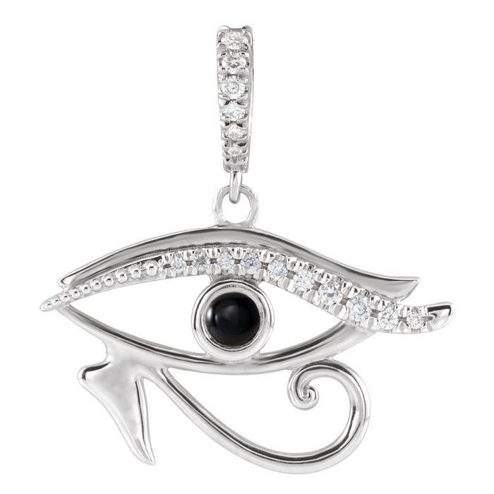 Eye of Horus Diamond Black Onyx Pendant in 14K White Gold