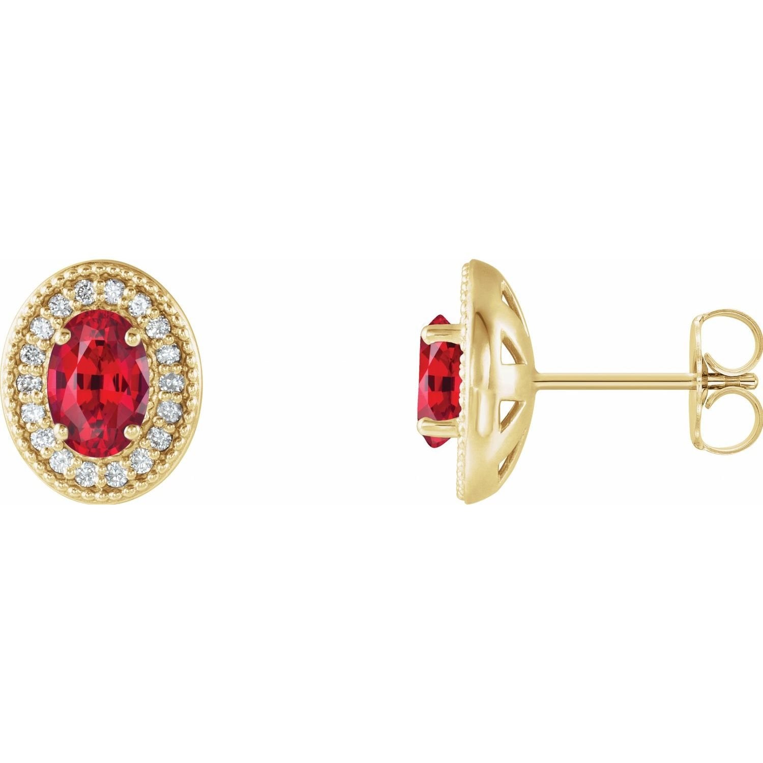 fine oval natural ruby earrings in 14k Yellow Gold