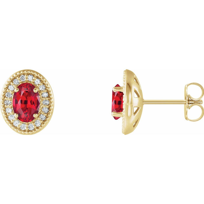 fine oval natural ruby earrings in 14k Yellow Gold