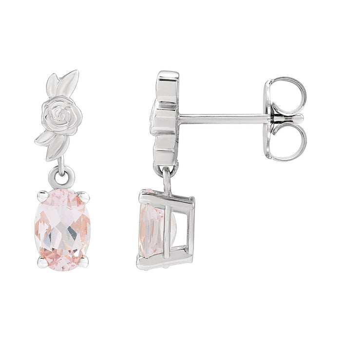 Floral Morganite Drop Earrings in 14K White Gold