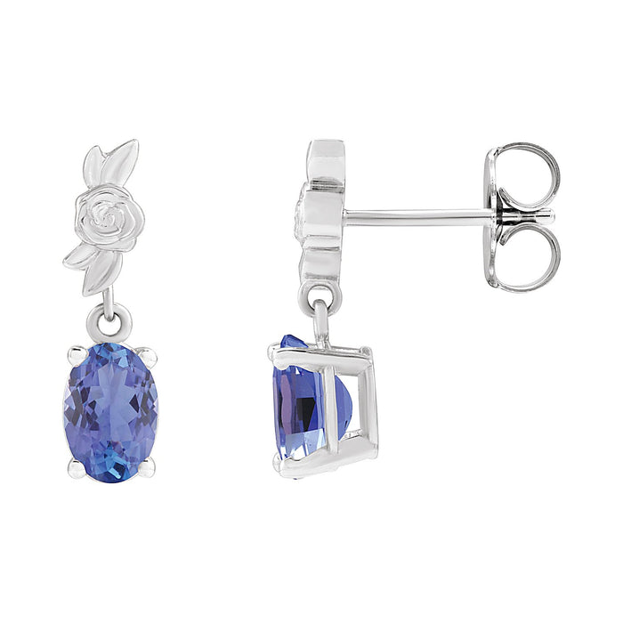 Floral Tanzanite Drop Earrings in 14K White Gold