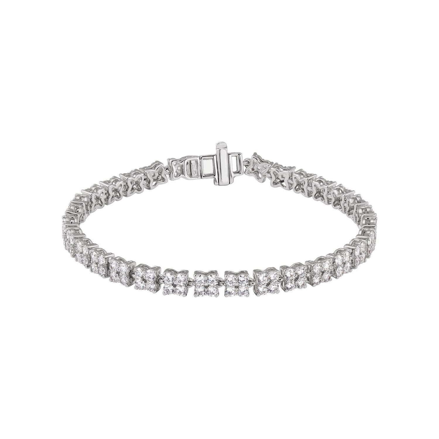 14K White Gold four stone cluster round lab-grown diamond tennis bracelet