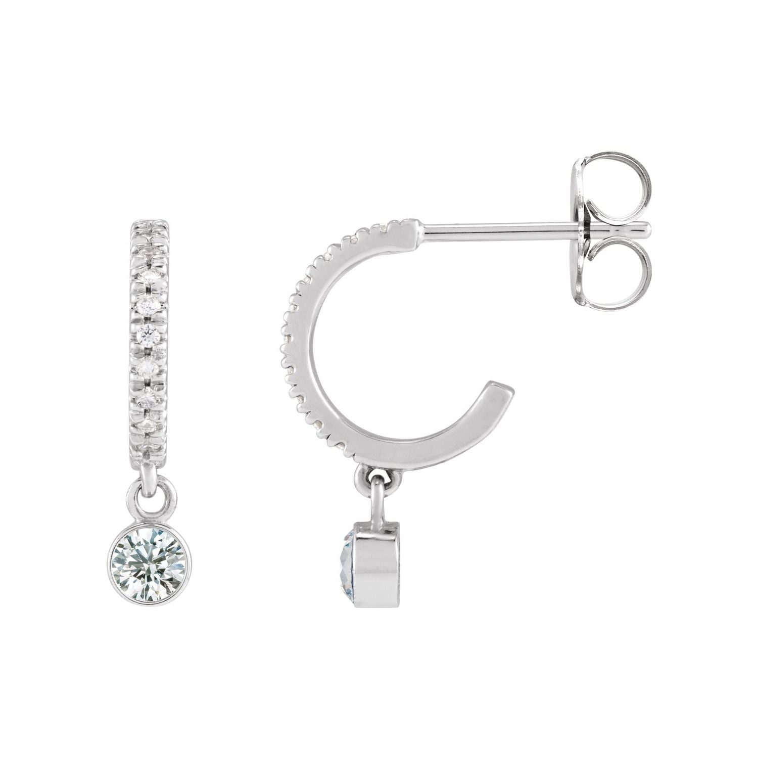 14K White Gold French-set diamond sapphire-drop white sapphire hoop earrings