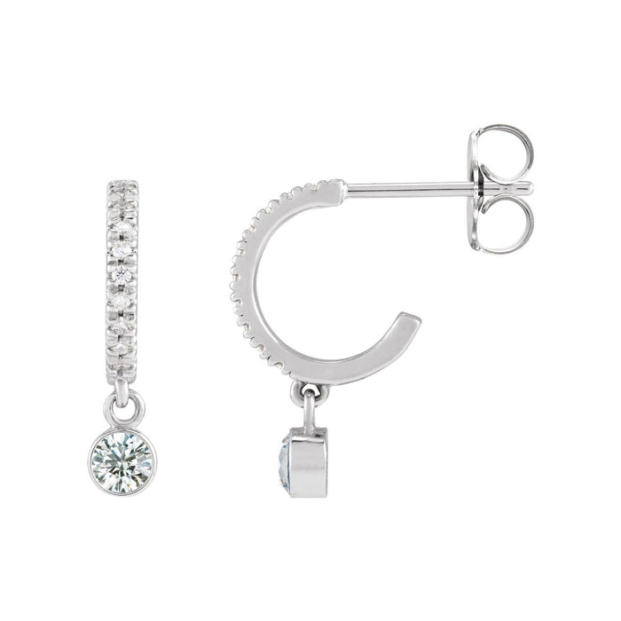 14K White Gold French-set diamond sapphire-drop white sapphire hoop earrings
