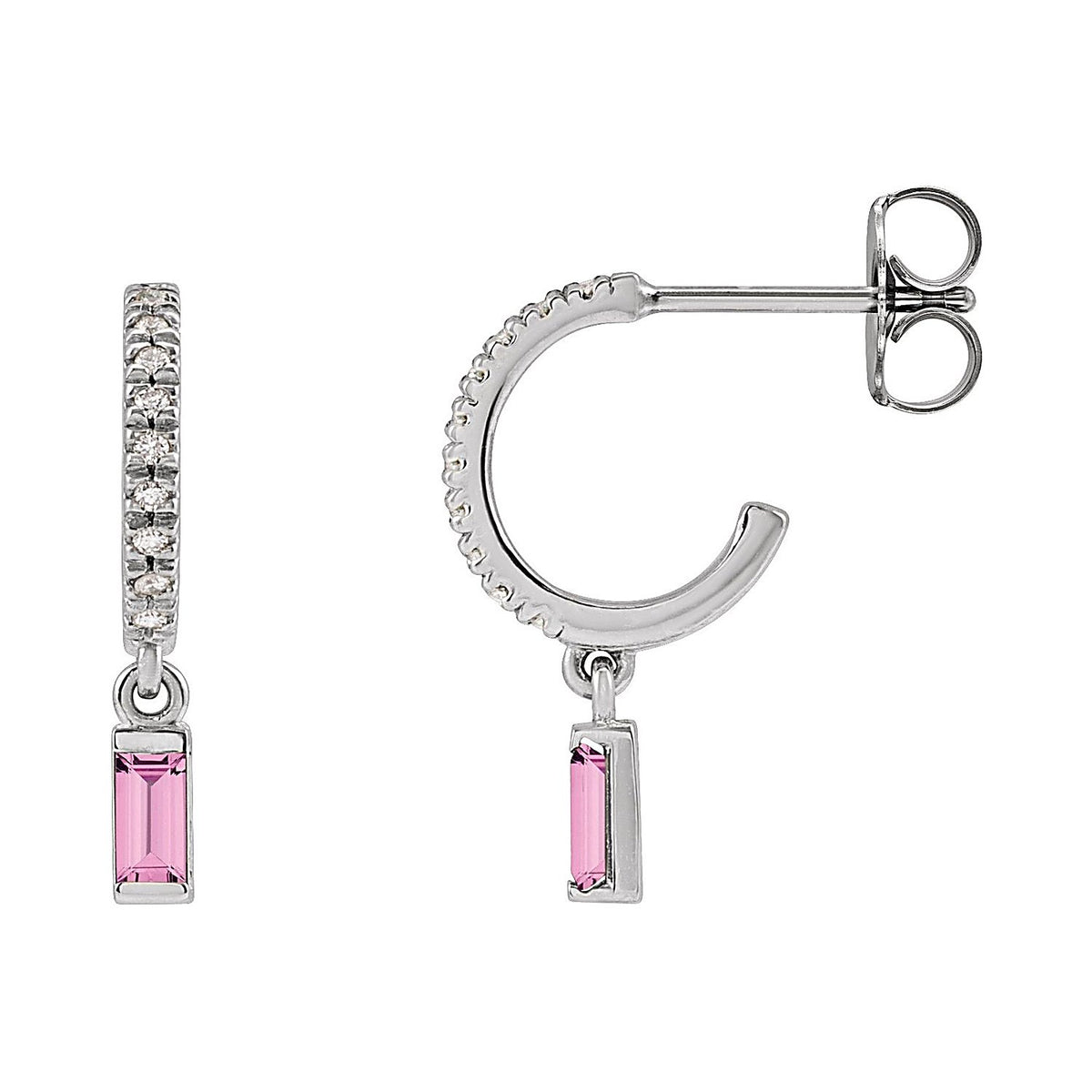 French-Set Pink Sapphire Hoop Earrings in 14K White Gold