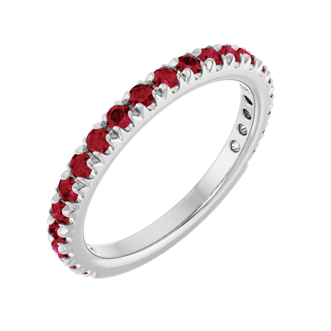 french-set ruby anniversary band in 14k White Gold