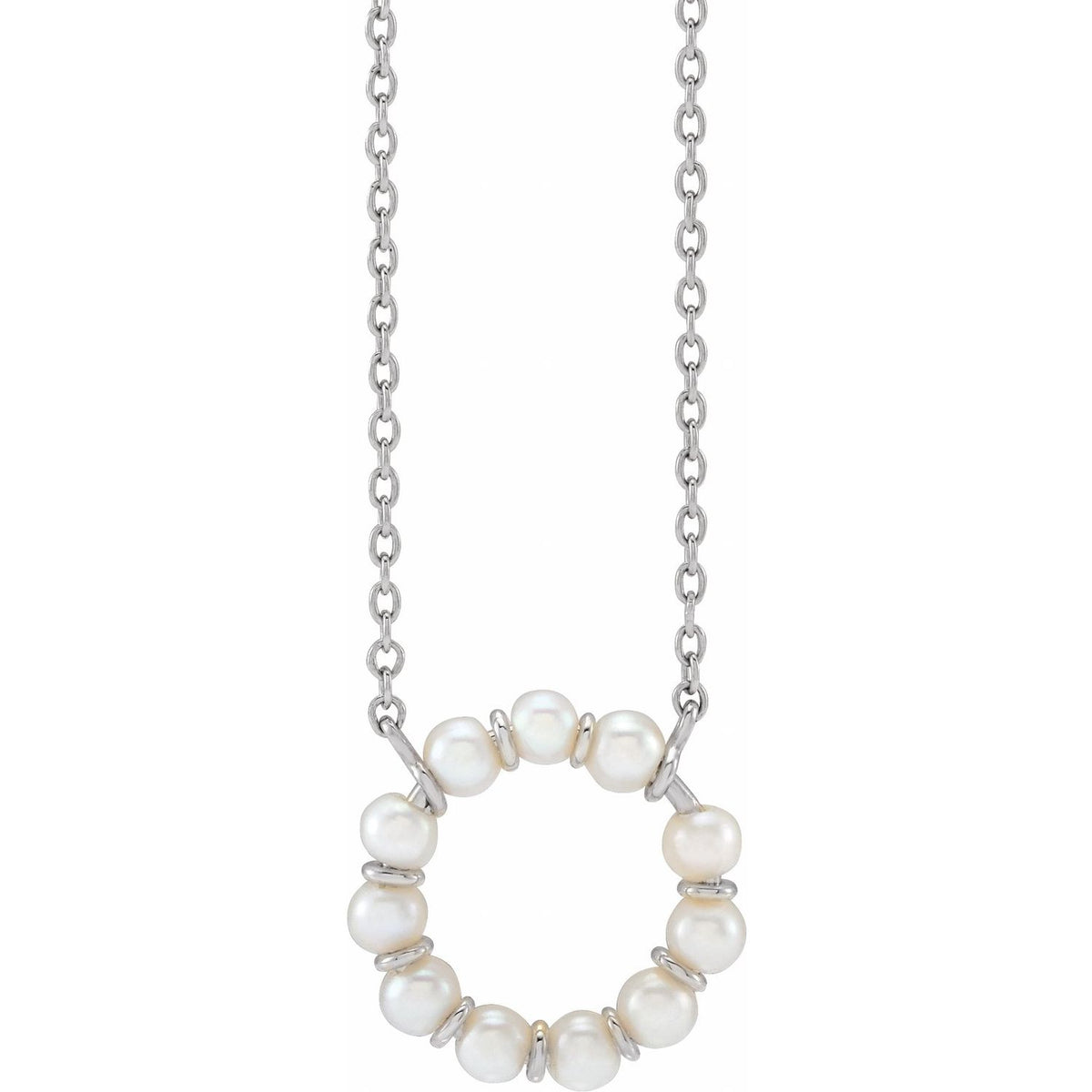 Freshwater Pearl Circle Necklace in 14k white gold — shown on its included chain
