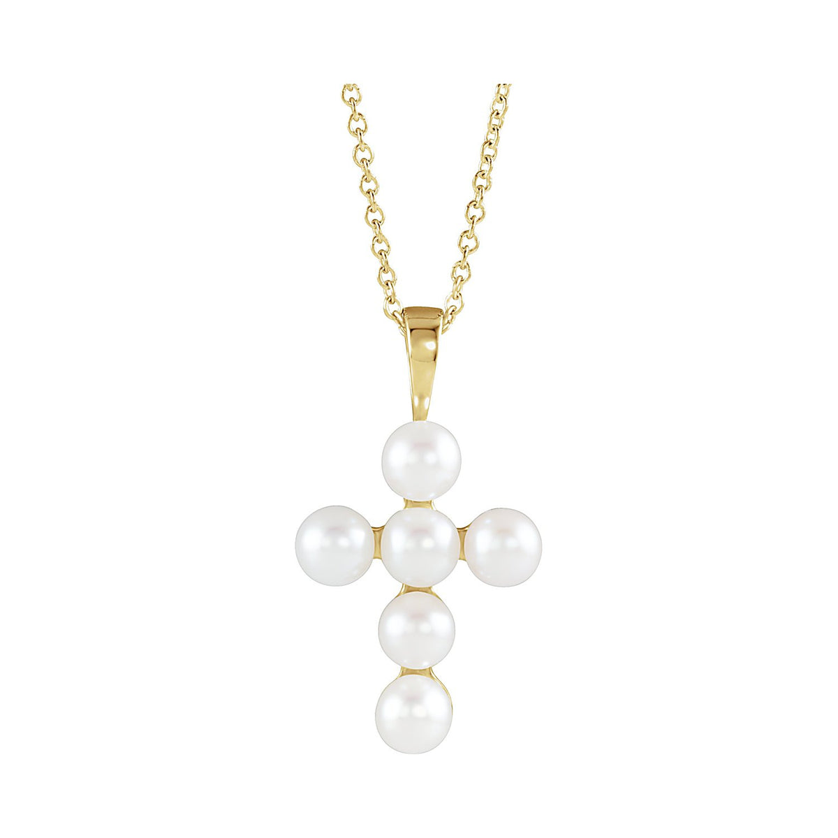Freshwater Pearl Cross Necklace in 14K Yellow Gold, front