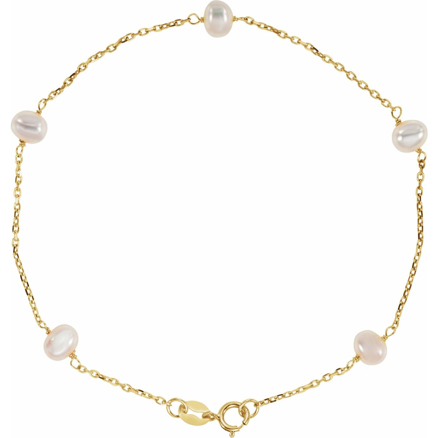 Freshwater Pearl Five-Station Bracelet in 14K Yellow Gold — cultured freshwater pearl bracelet