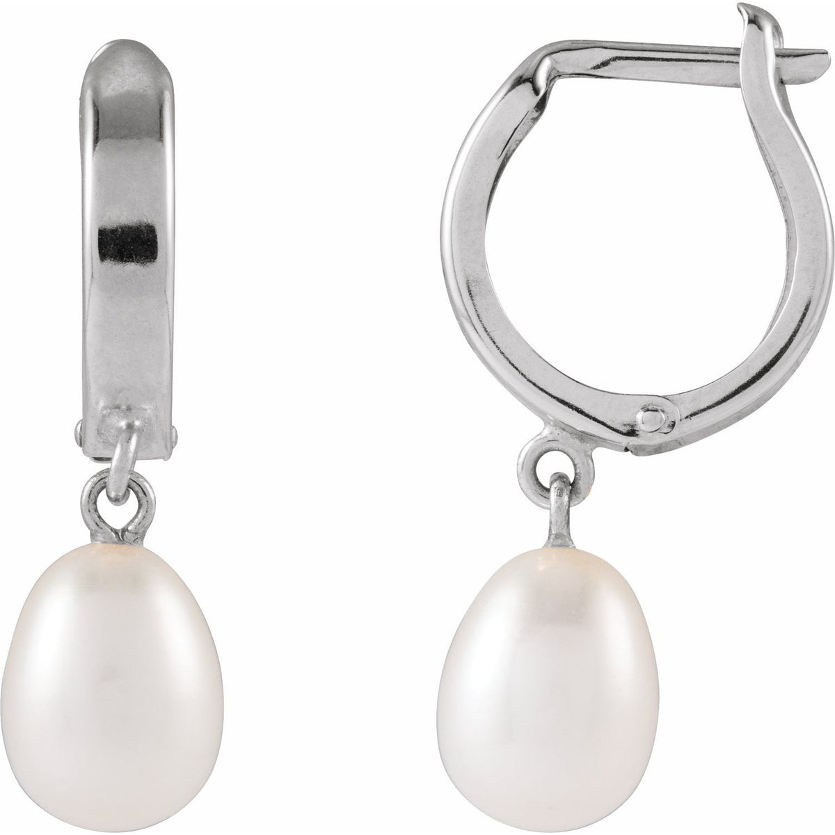 Freshwater Pearl Hoop Earrings in 14k white gold