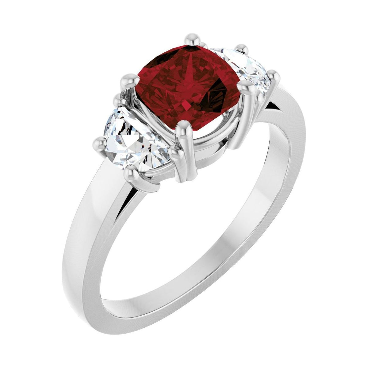 Cushion 1.5 ct garnet 14K White Gold classic three-stone engagement ring