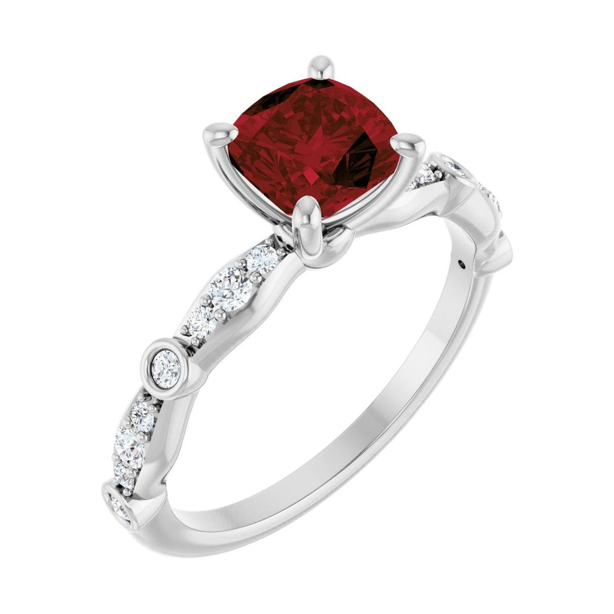 Cushion 1.5 ct garnet 14K White Gold petite vintage milgrain engagement ring