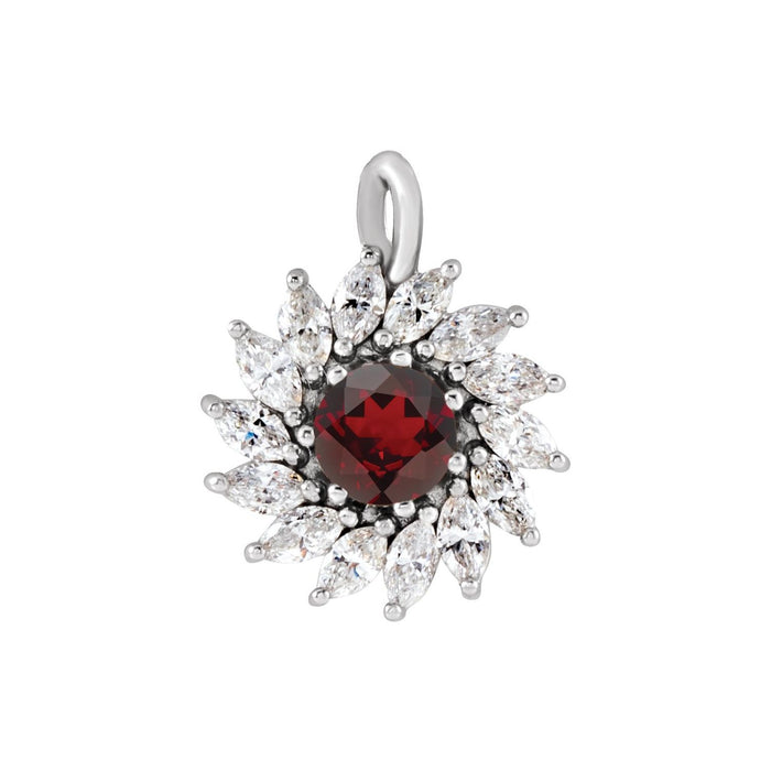 Diamond Halo Garnet Pendant in 14K White Gold