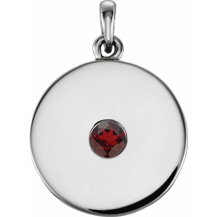 Disc Garnet Pendant in 14K White Gold