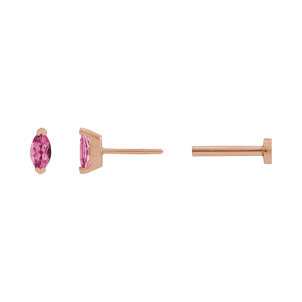 Garnet Flat Back Stud Earring in 14K Rose Gold