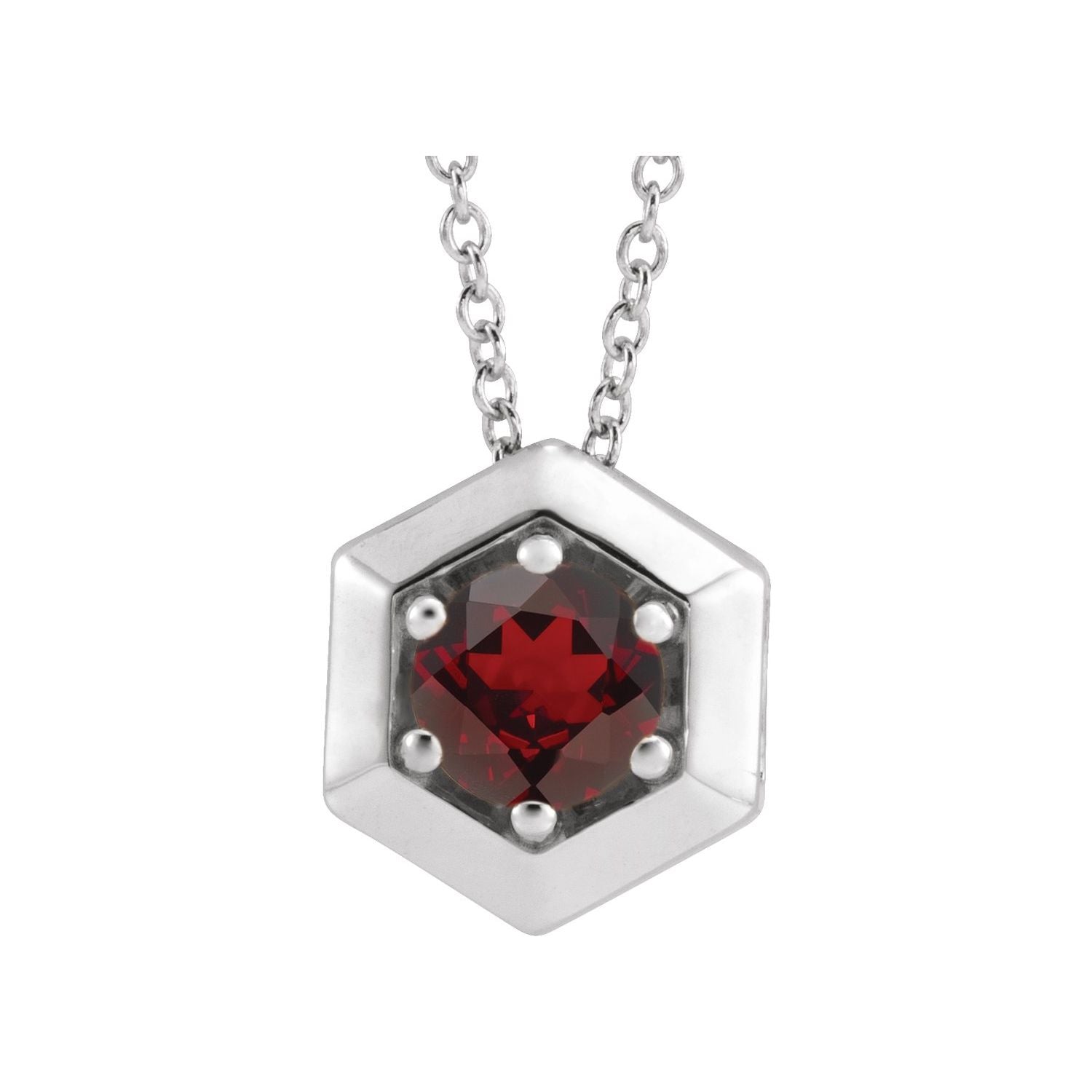 Mozambique garnet geometric necklace, 14K White Gold