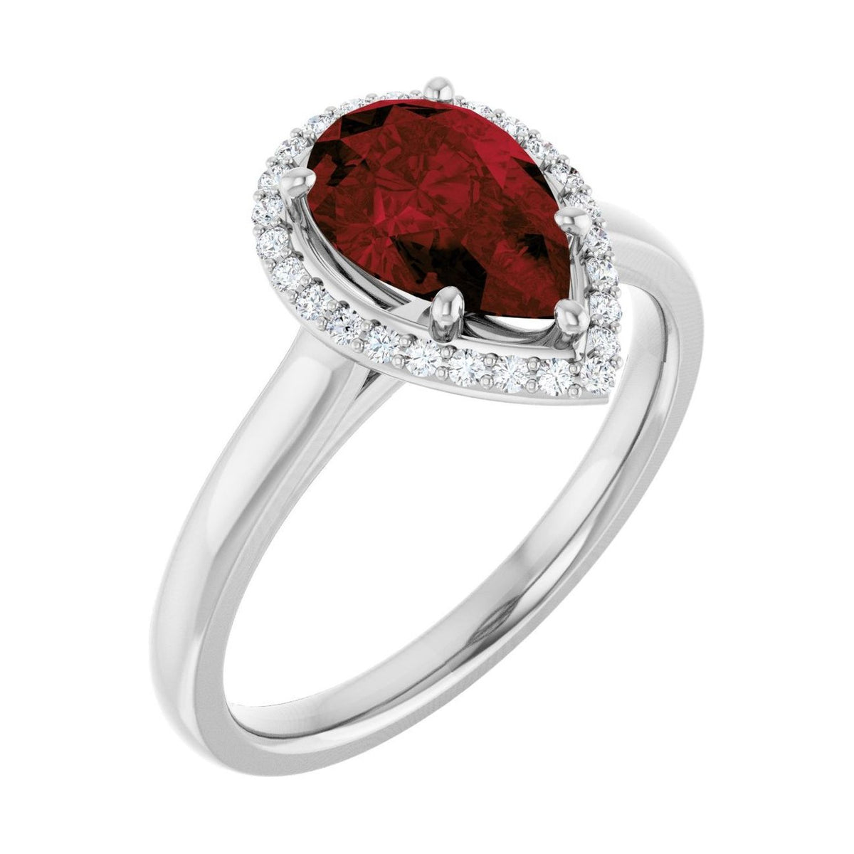 Pear 1 ct garnet 14K White Gold classic halo engagement ring