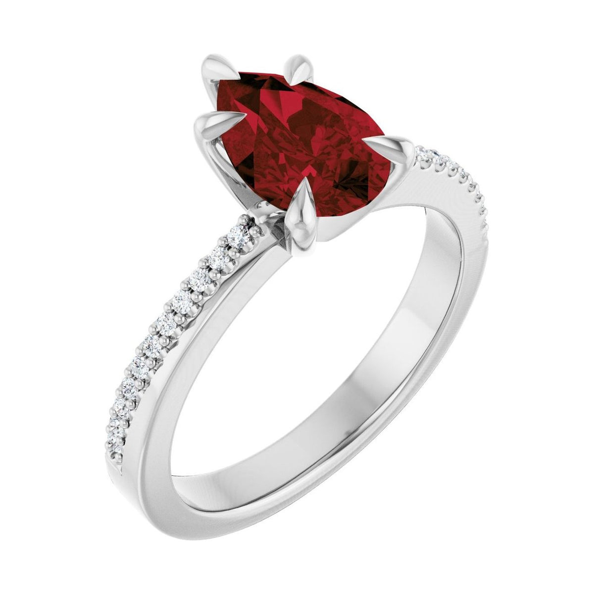 Pear 1 ct garnet 14K White Gold claw-prong pavé engagement ring