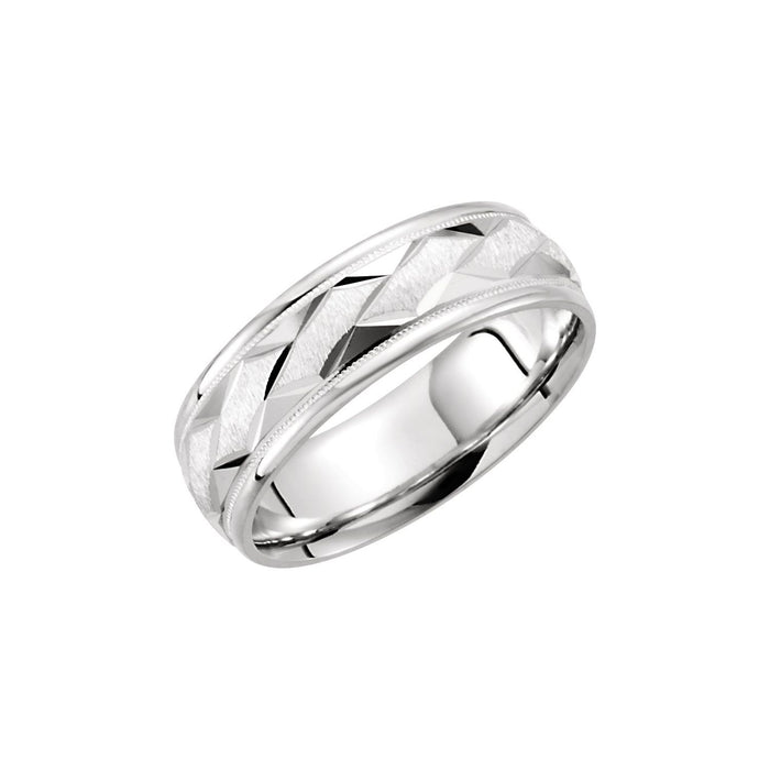 Geometric Faceted Men's Wedding Band in 10K White Gold, 7 mm