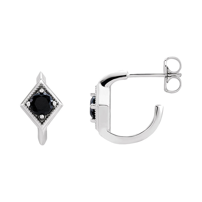 Geometric Black Onyx Hoop Earrings in 14K White Gold