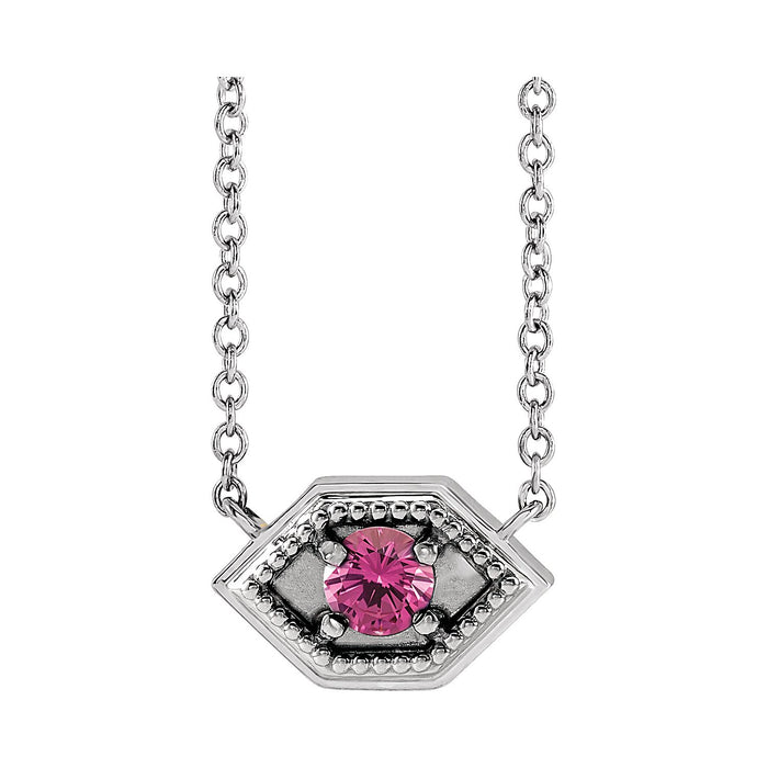 Geometric Pink Sapphire Necklace in 14K White Gold