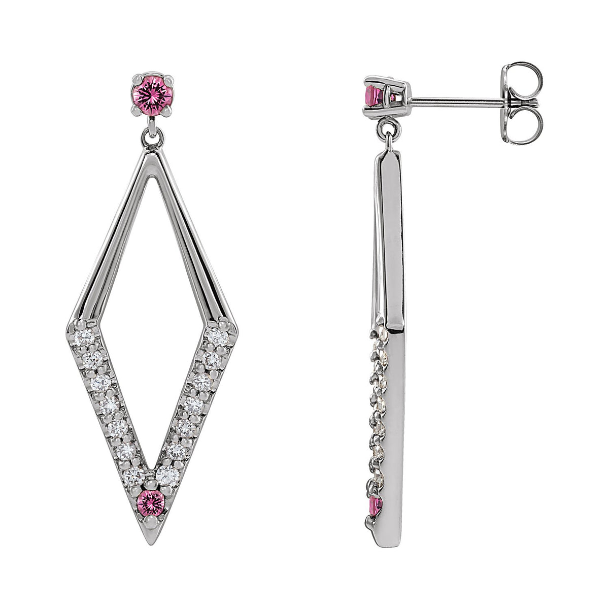 Geometric Pink Sapphire Stud Earrings in 14K White Gold