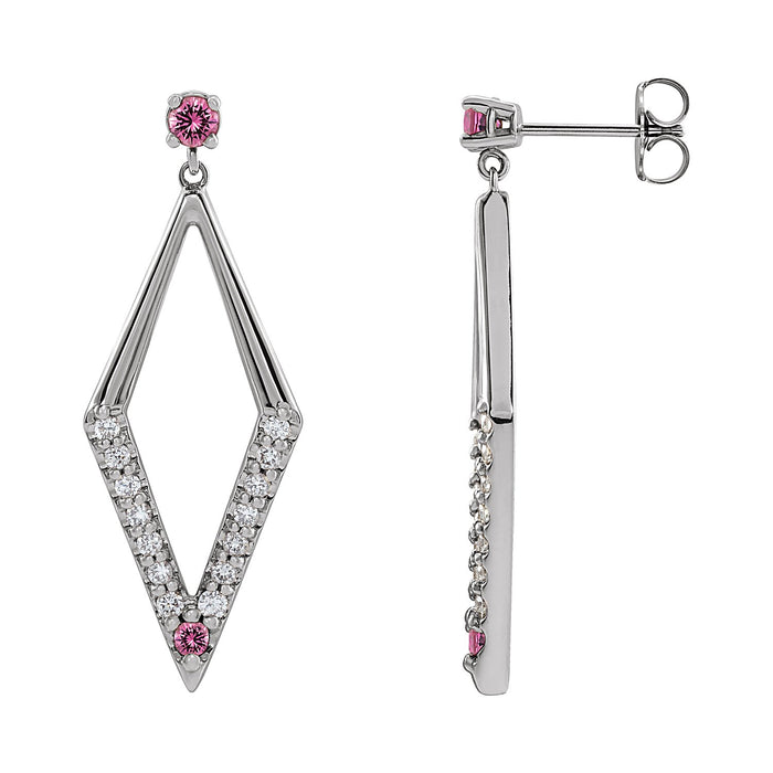 Geometric Pink Sapphire Stud Earrings in 14K White Gold