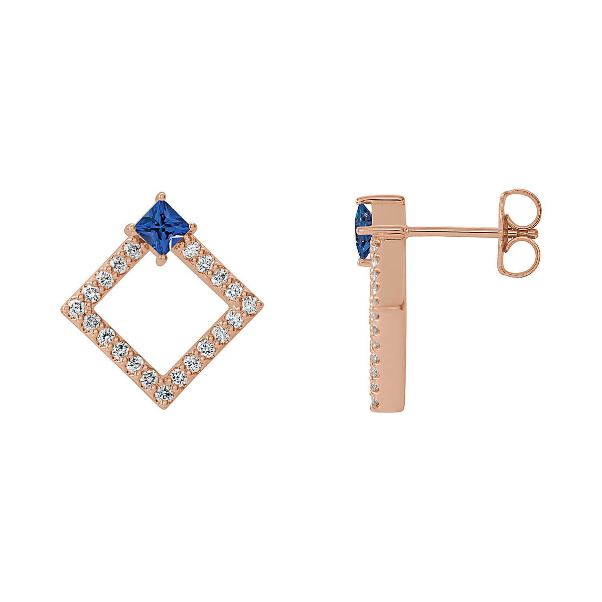 Geometric Stud Tanzanite Earrings in 14K Rose Gold