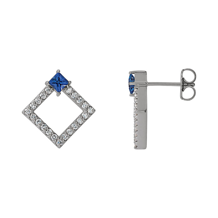Geometric Tanzanite Stud Earrings in 14K White Gold