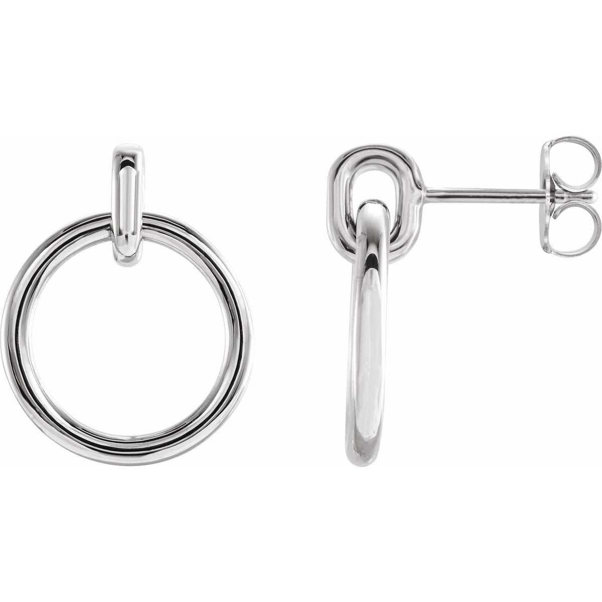 Gold Circle Dangle Earrings in 14k white gold or platinum