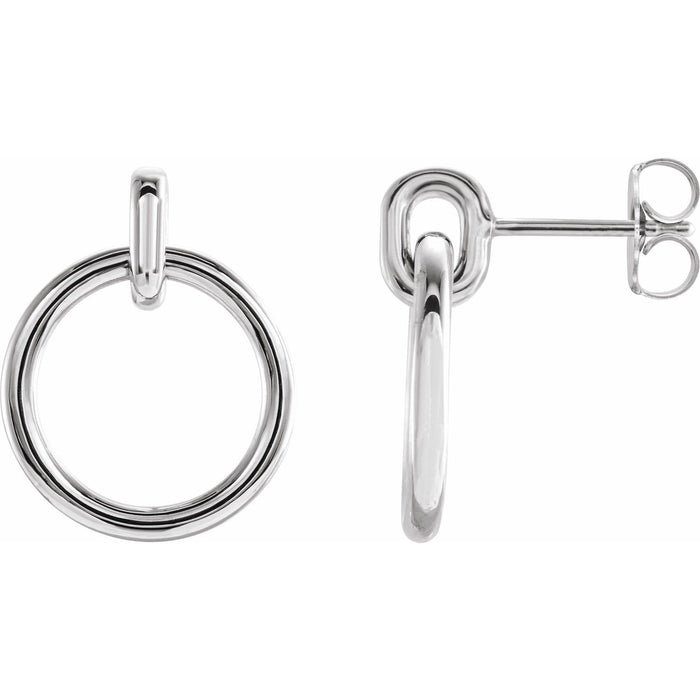 Gold Circle Dangle Earrings in 14K White Gold