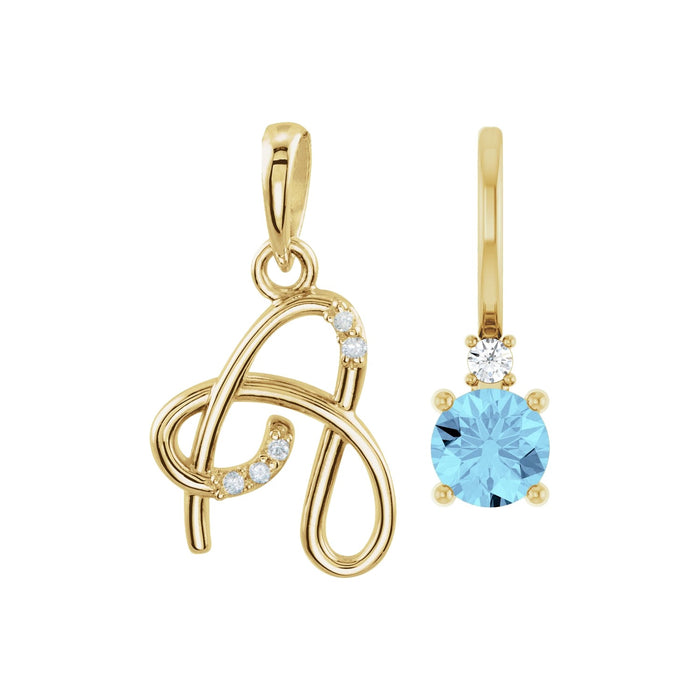 Gold initial necklace with birthstone in 14K Yellow Gold