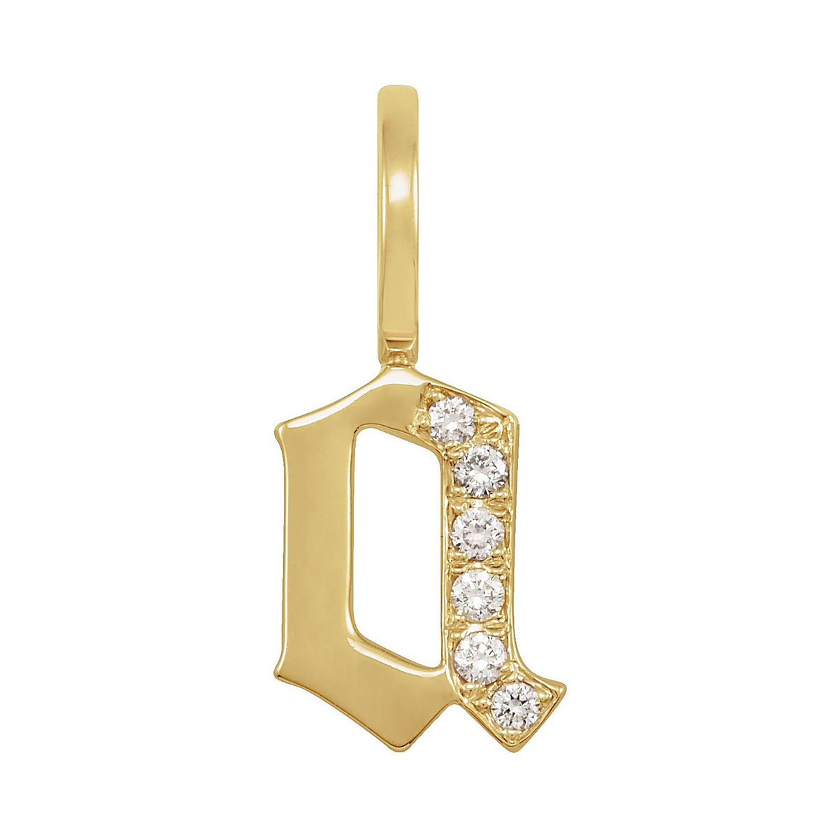 Gothic Initial Necklace, letter A, 14K Yellow Gold