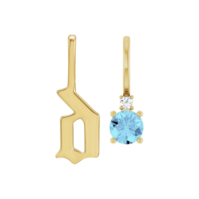 Gothic Gold Initial Necklace with Birthstone in 14K Yellow Gold