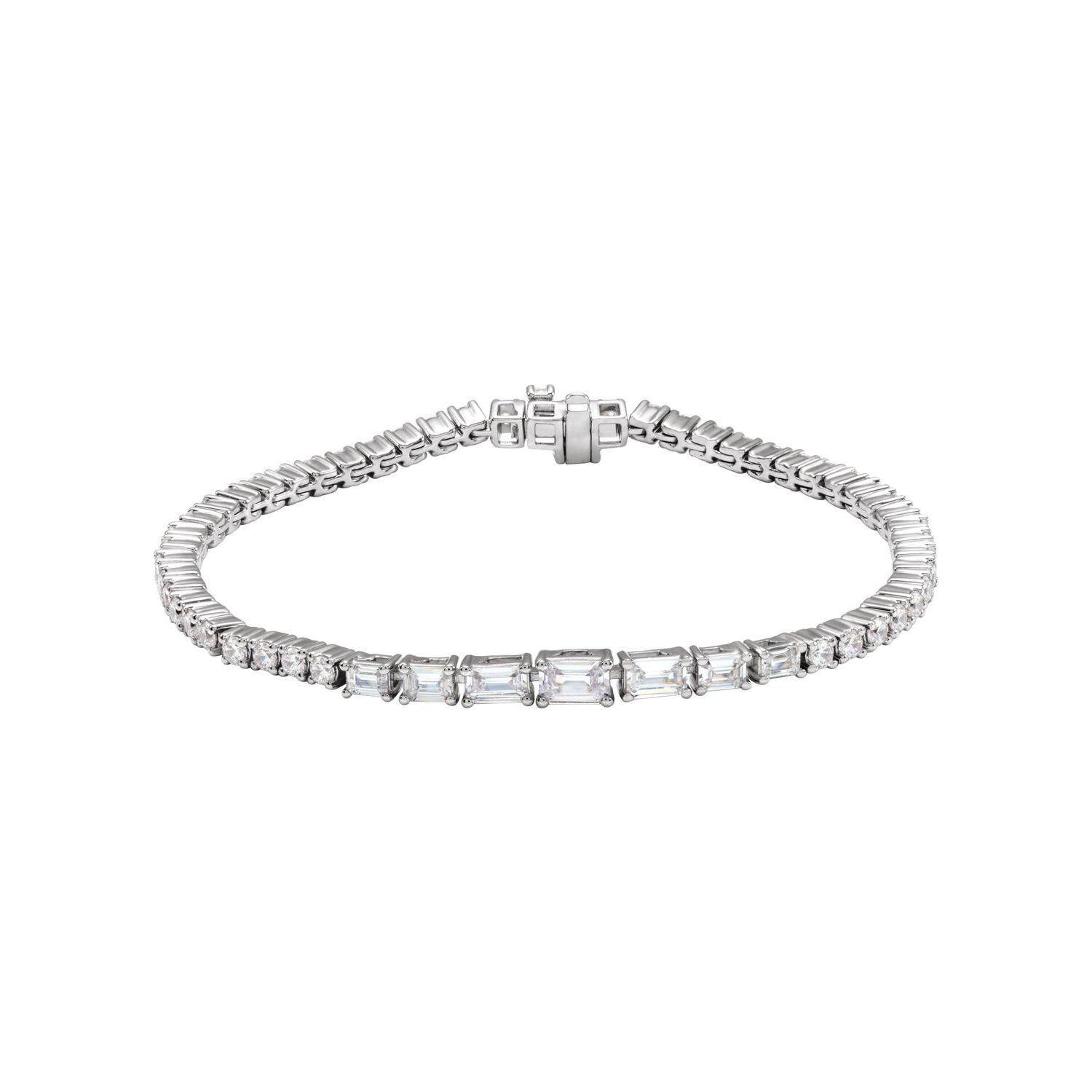 14K White Gold graduated emerald cut lab-grown diamond tennis bracelet