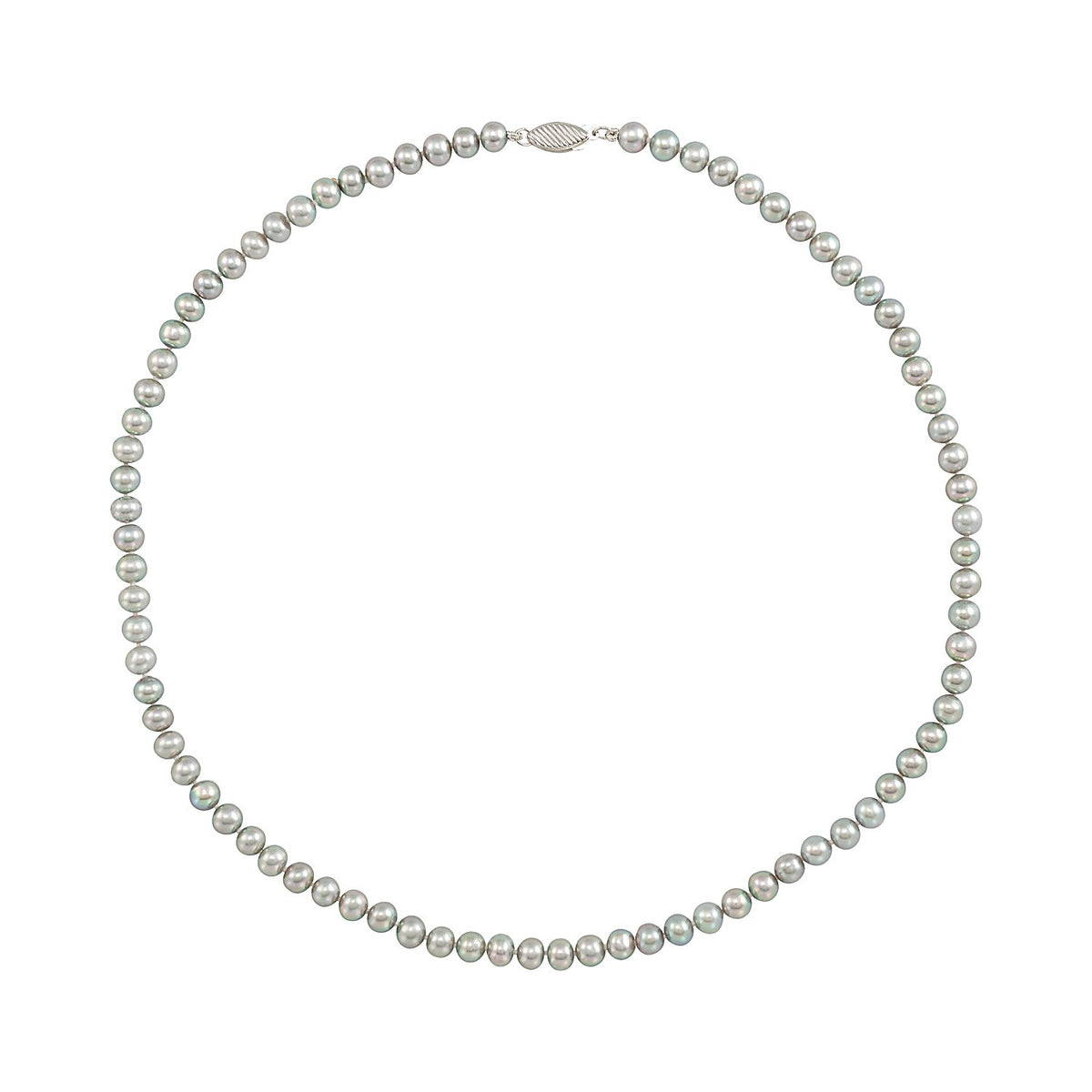 Gray Freshwater Pearl Strand Necklace in 14K White Gold, full length