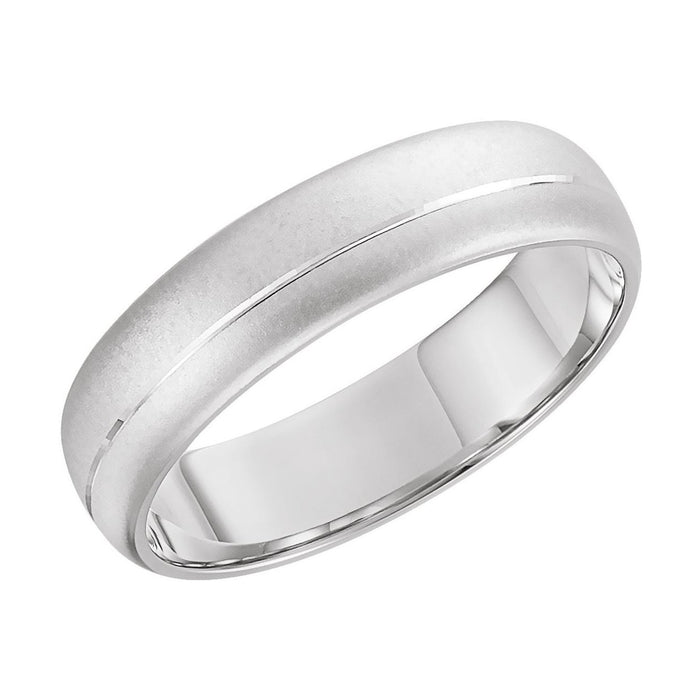Grooved Domed Men's Wedding Band in white gold