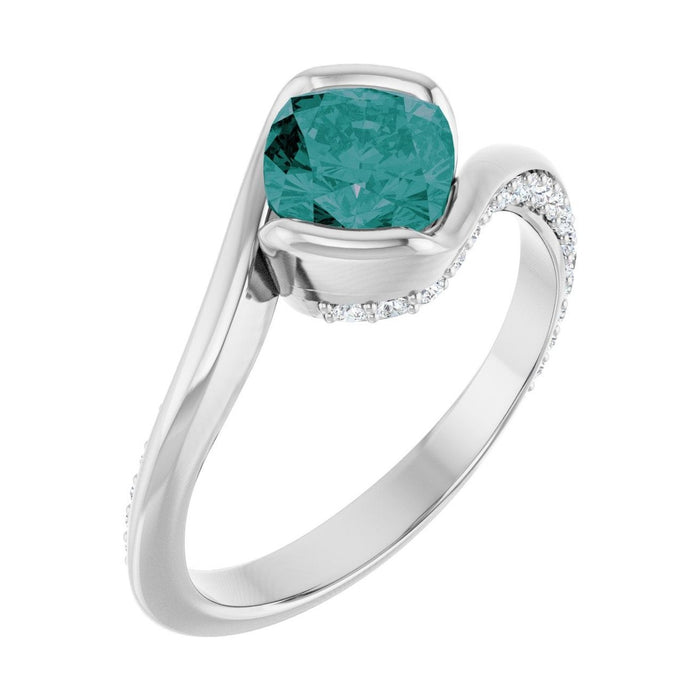 Cushion 1 ct Half-Bezel Bypass Lab Grown Alexandrite Engagement Ring in 14K White Gold
