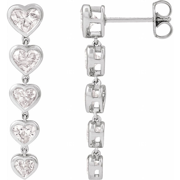 Heart Bezel Lab-Grown Diamond Drop Earrings (2 3/4 ctw) in 14K White Gold