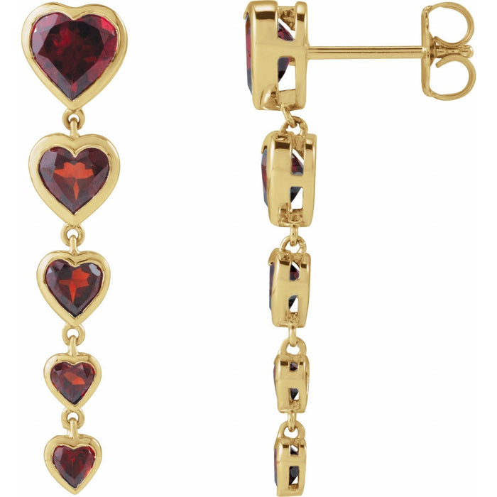 heart garnet earrings in 14k Yellow Gold